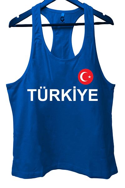 TOP GLORY Blue Turkey Printed Gym Fitness Tank Top Athlete's Tank Top
