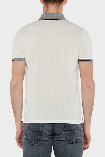 Emporio Armani Men's Polo Neck Short Sleeve White Polo Neck T-Shirt with Buttoned Collar and Sleeve Tips Stripe Detail Em 000852