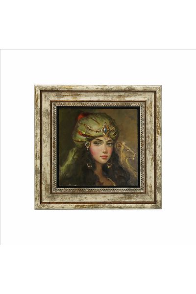 Sadrazam Tablou cu piatră naturală imprimată cu desen de femei otomane (25 X 25 KRT-111)