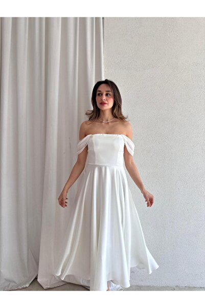 Mooi Butik MARX Midi Elbise 3572 - Beyaz