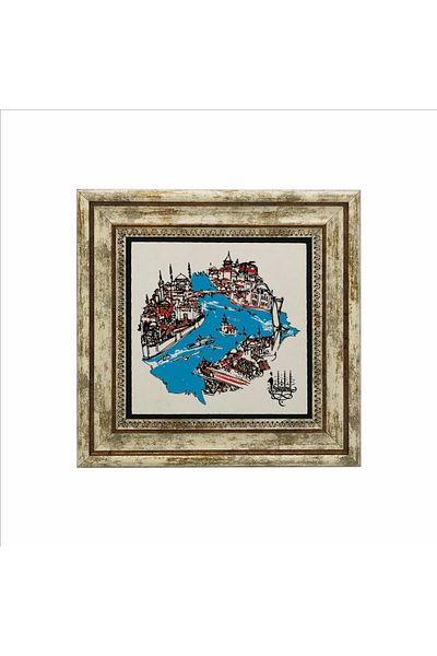 Sadrazam Pictură din piatră naturală imprimată cu Gâtul de Istanbul și Chilc (25 X 25 KRT-31)