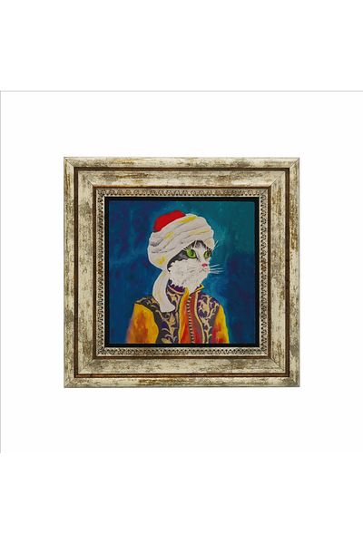 Sadrazam Pictură din piatră naturală imprimată pisica otomană cu turban (25 X 25 KRT-67)