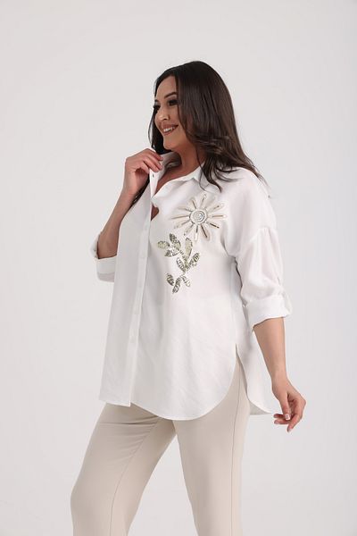 LİM Plus Size Flower Embroidered Shirt