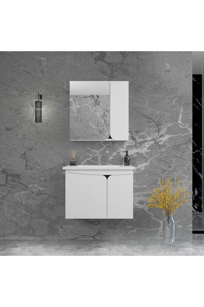 ARNETTİ Pavol 80cm Lavabolu Banyo Dolabı Takımı Beyaz Gövde Antrasit Alın - Pavol80