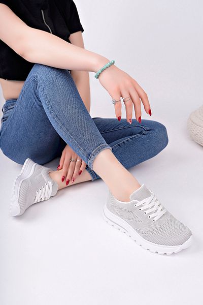 Moda Kadıköy Women's Gray Light Sole Anatomic Tricot Sneaker Shoes