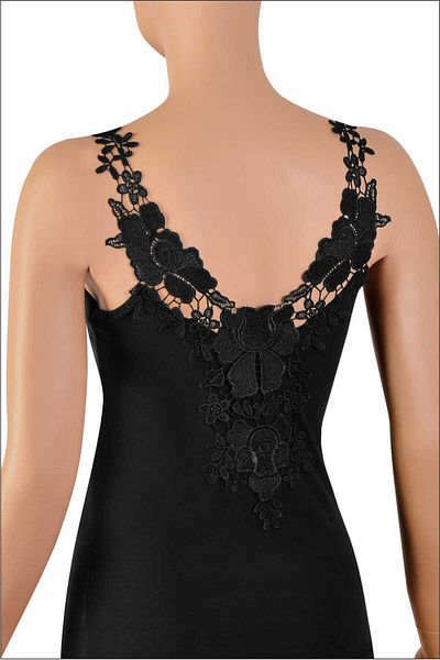 NİSYVE Back Guipure Detailed Strap Square Neck Cotton Black Women's Undershirt
