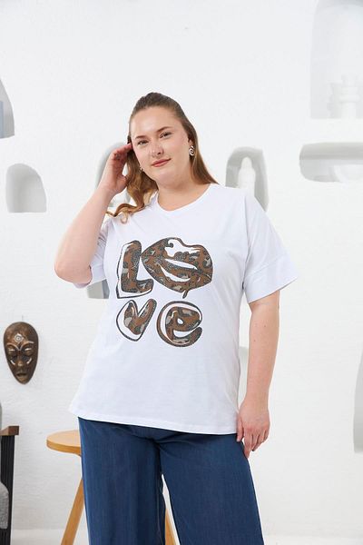 RMG Love Stone Printed Large Size T-Shirt White