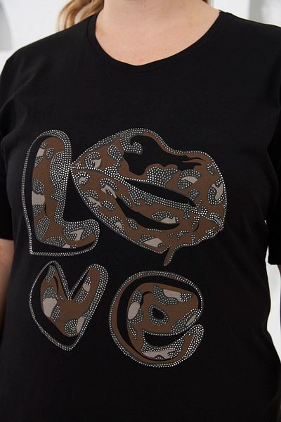 RMG Love Stone Printed Large Size T-Shirt Black