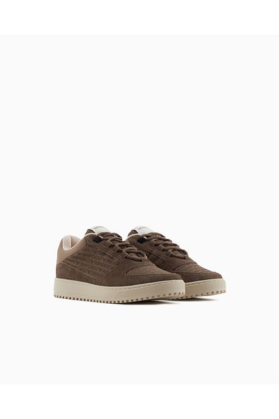 Emporio Armani Men's 100% Cowhide Logo Printed Suede Detailed Brown Sneaker X4X636 Xr329-U570