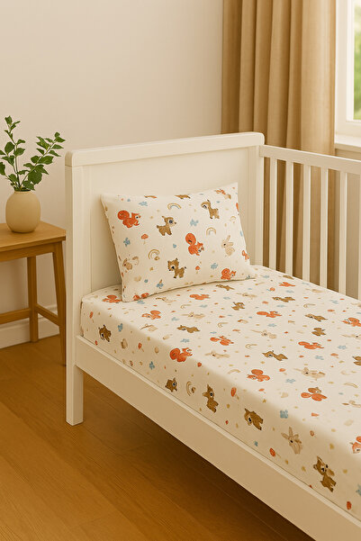 minial طقم سرير بارك وملاءة قطنية - وسادة 70x130، 35x45 مطاط