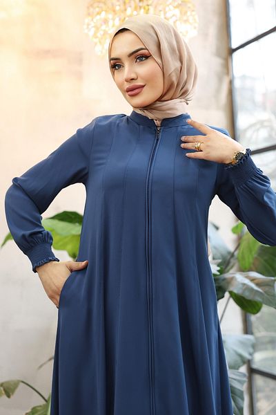 InStyle Sleeve Gathered Neckband Saks Blue Ferace