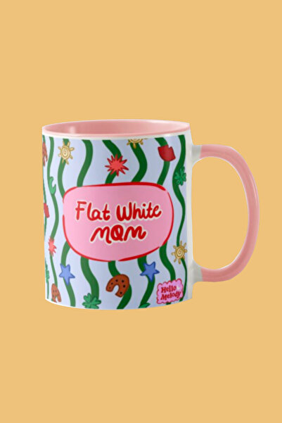 Hello Melody Design كوب "FLAT WHITE MOM" - كوب بورسلين بتصميم أصلي مطبوع رقمي...