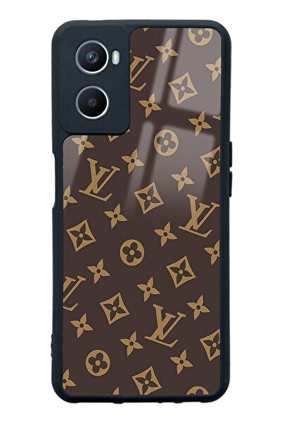 Spoyi Oppo A96 Kahverengi LV Tasarımlı Glossy Telefon Kılıfı