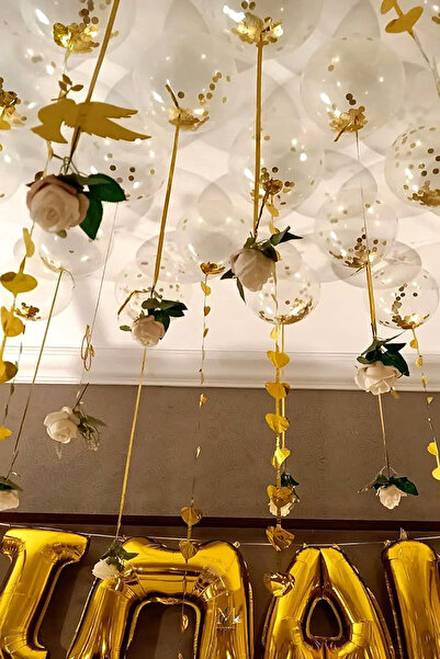 Parti dolabı 10 Adet Gold Konfetili Şeffaf Balon Seti Gold Metalize Parlak Balon Pullu Balon Seti