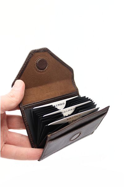 willpolo Genuine Leather Cover 12 Compartments Brown Accordion Card Holder Envelope Model Credit Card Holder