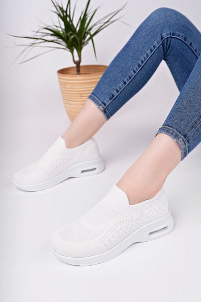 Moda Kadıköy Women's White Light Sole Anatomic Tricot Sneaker Shoes