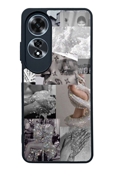 Spoyi Oppo A60 Silver Sticker Tasarımlı Glossy Telefon Kılıfı