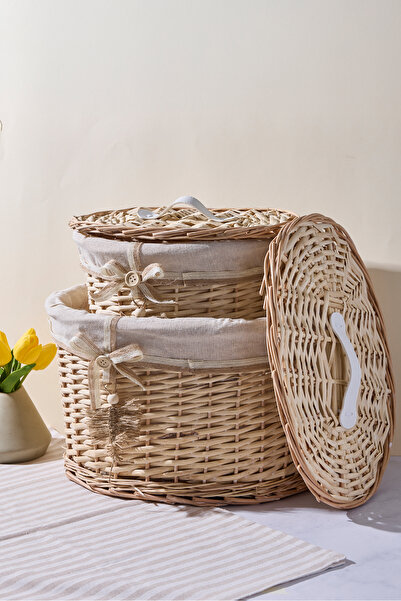 Perotti Salice Hasır 2 Li Kapaklı Patates Soğan Sepeti