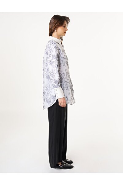 Kayra Floral Desenli Organze Tunik Ekru