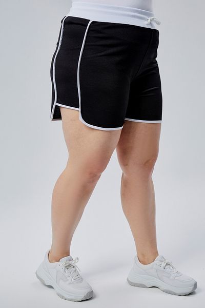 BANEGA Curve Plus Size Women's Piping Detailed Knitted 100% Cotton High Waist Black Shorts & Bermuda
