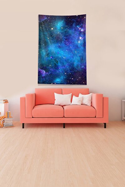 uygun dekor Navy Blue Galaxy Patterned Stain Resistant Velvet Fabric Wall Cover Wall Carpet Tapestry