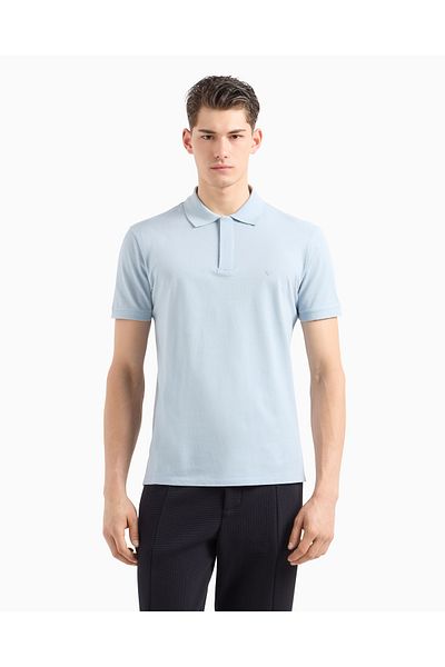 Emporio Armani Men's Polo Neck Regular Fit Pure Cotton Short Sleeve Blue Polo Neck T-Shirt Em 001146   Af13742-U9275