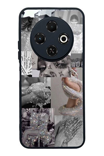 Spoyi Tecno Spark 30C Silver Sticker Tasarımlı Glossy Telefon Kılıfı