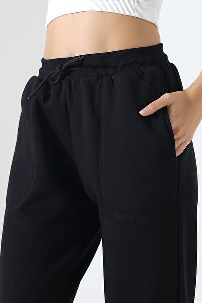 Endies Basic γυναικείο αθλητικό παντελόνι με ελαστικό πόδι και ρυθμιζόμενη μέση ραφή κρεβατιού Λεπτομέρεια 21936 ΜΑΥΡΟ
