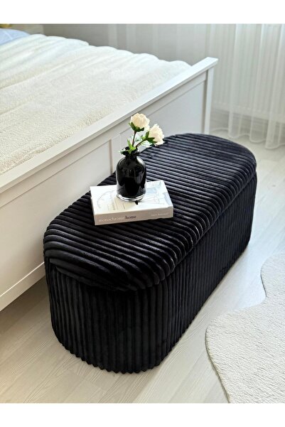 KOKİ DESİGN LİMA İthal Premium Peluş Kumaş Fitilli Toscana Siyah Sandıklı Ben...