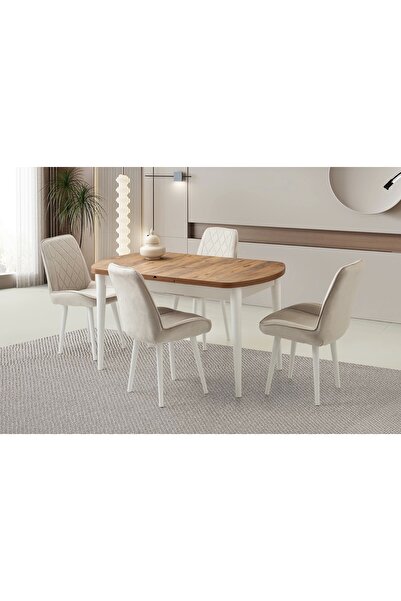 Evistro Ahşap Gizli Kaşıklık Bölmeli Salon Yemek Masa Sandalye Takımı 4 Fulya...