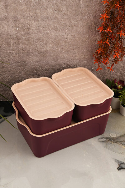 Fesya Home Beru 3-Piece (2X2Lt 1X5Lt) Modular Storage Container Claret Red