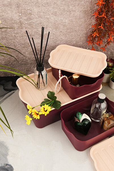 Fesya Home Beru 3-Piece (2X2Lt 1X5Lt) Modular Storage Container Claret Red