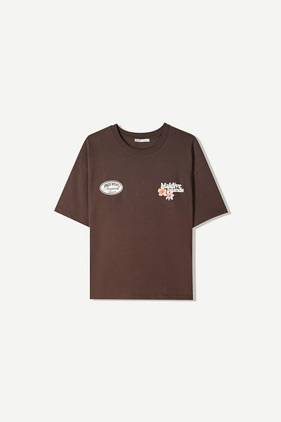 Bershka Printed short sleeve oversize T-shirt