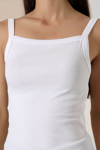 Endies Ribana Fabric Square Collar Thick Strap Bias Basic Women's Athlete T-Shirt 22018 White