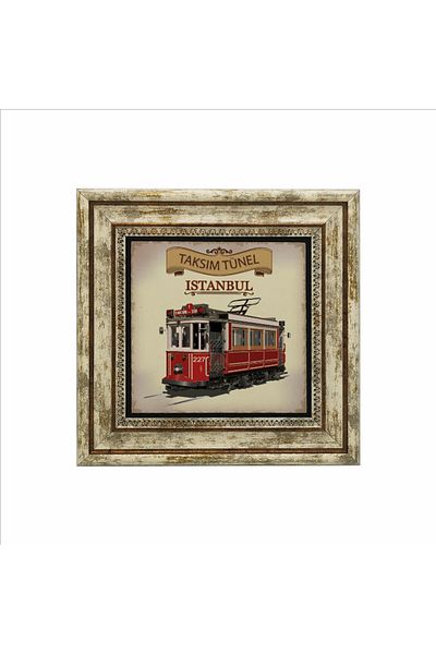 Sadrazam Nostalgic Tram Printed Natural Stone Painting (25 X 25 Krt-49)