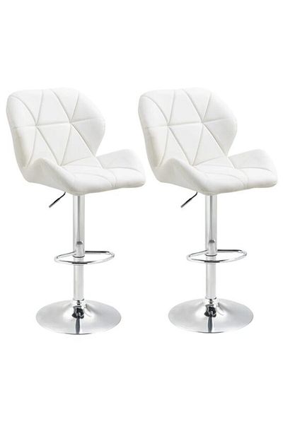 ART Set 2 scaune bucatarie/bar, Avery, pivotante, piele, alb si argintiu, 51,5x57,5x93-114,5 cm