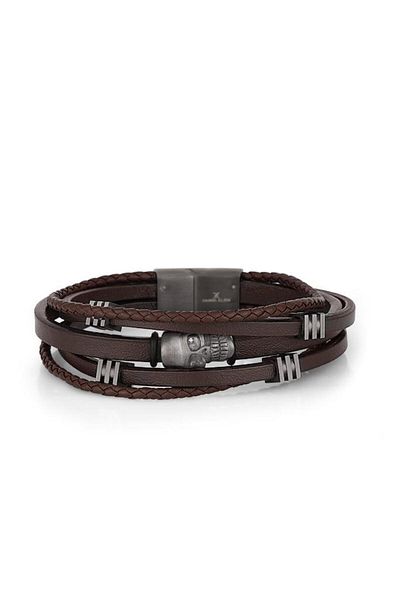 Daniel Klein Dkj.2.1002-3 Leather Brown Men's Bracelet with Skull Detail