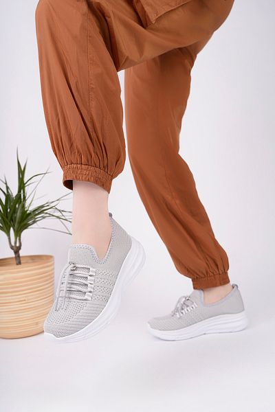 Moda Kadıköy Women's Gray Tie Light Sole Anatomical Tricot Sneaker Shoes
