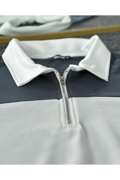 woonkey Unisex Oversized Striped Half Zip Polo Collar Track Suit Cotton Set of 2 New Season