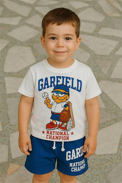 Motebarn Wear Tricou Champ Champ pentru băieți - Pantaloni scurți - Costum de jos - Top Albastru