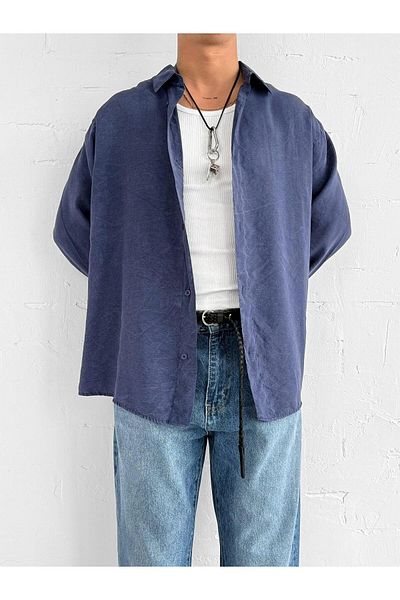 ablukaonline Мъжка ежедневна риза Oversize, тъмносиня, с пране
