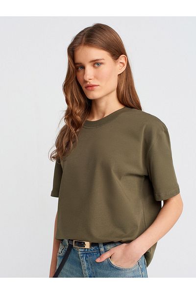 Dilvin 30312 Tricou oversize cu decolteu triplu-kaki
