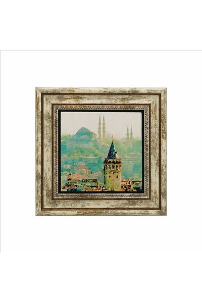 Sadrazam Galata Tower and Süleymaniye Mosque Printed Natural Stone Painting (25 X 25 Krt-23)