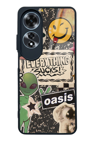 Spoyi Oppo A60 Retro Sticker Tasarımlı Glossy Telefon Kılıfı