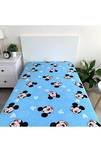 Mickey Mouse Cearceaf, cu margini elastice, multicolor, 100% bumbac, 90x200 cm, Albastru, Mickey Mouse