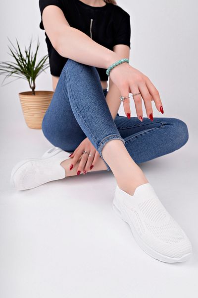 Moda Kadıköy Women's White Light Sole Anatomic Tricot Sneaker Shoes