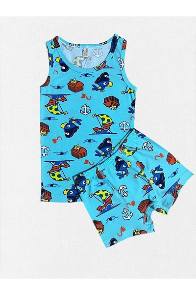 elmas kids Set boxer pentru băiat, 100% bumbac, albastru, căpitanul papagal, cu cusături din plasă