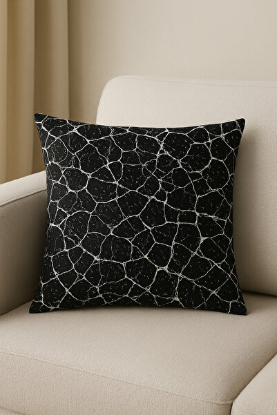 HİG HOME Husă de pernă neagră cu model de marmură imprimată digital - pernă d...