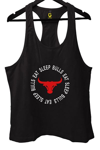 TOP GLORY Bulls Black Gym Fitness Tank Top Sportsman Singlet