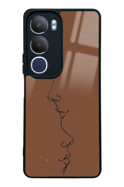 Spoyi غلاف هاتف Vivo Y19s لامع بتصميم صورة ظلية باللون البني